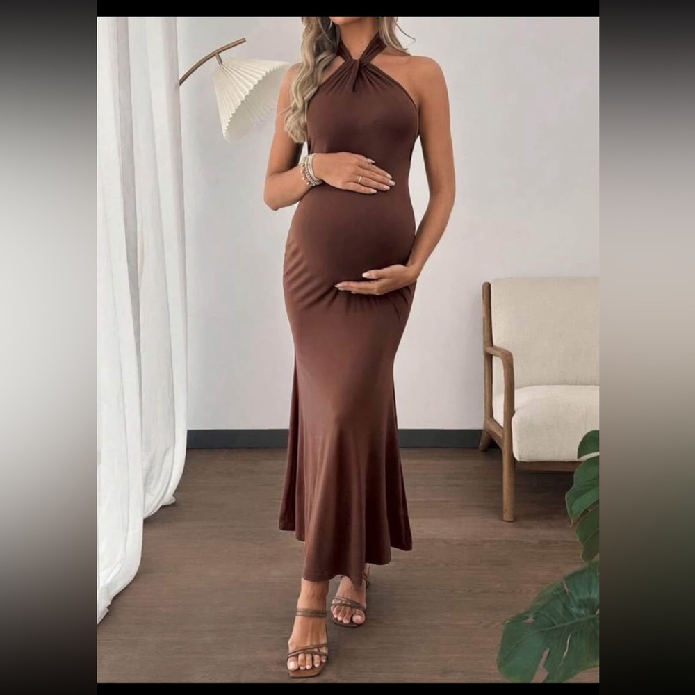 Elegant Brown Maternity Dress